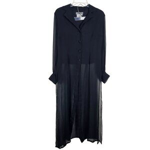 Maggy London Sheer Black Long Buttoned Duster Silk Jacket and Pants Size 10 Pet